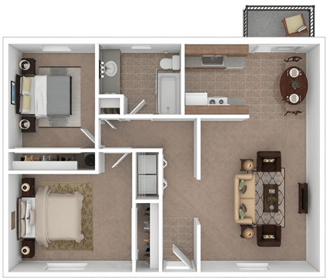 Floor plan for 2 beds, 1 bath, 1000 sqft